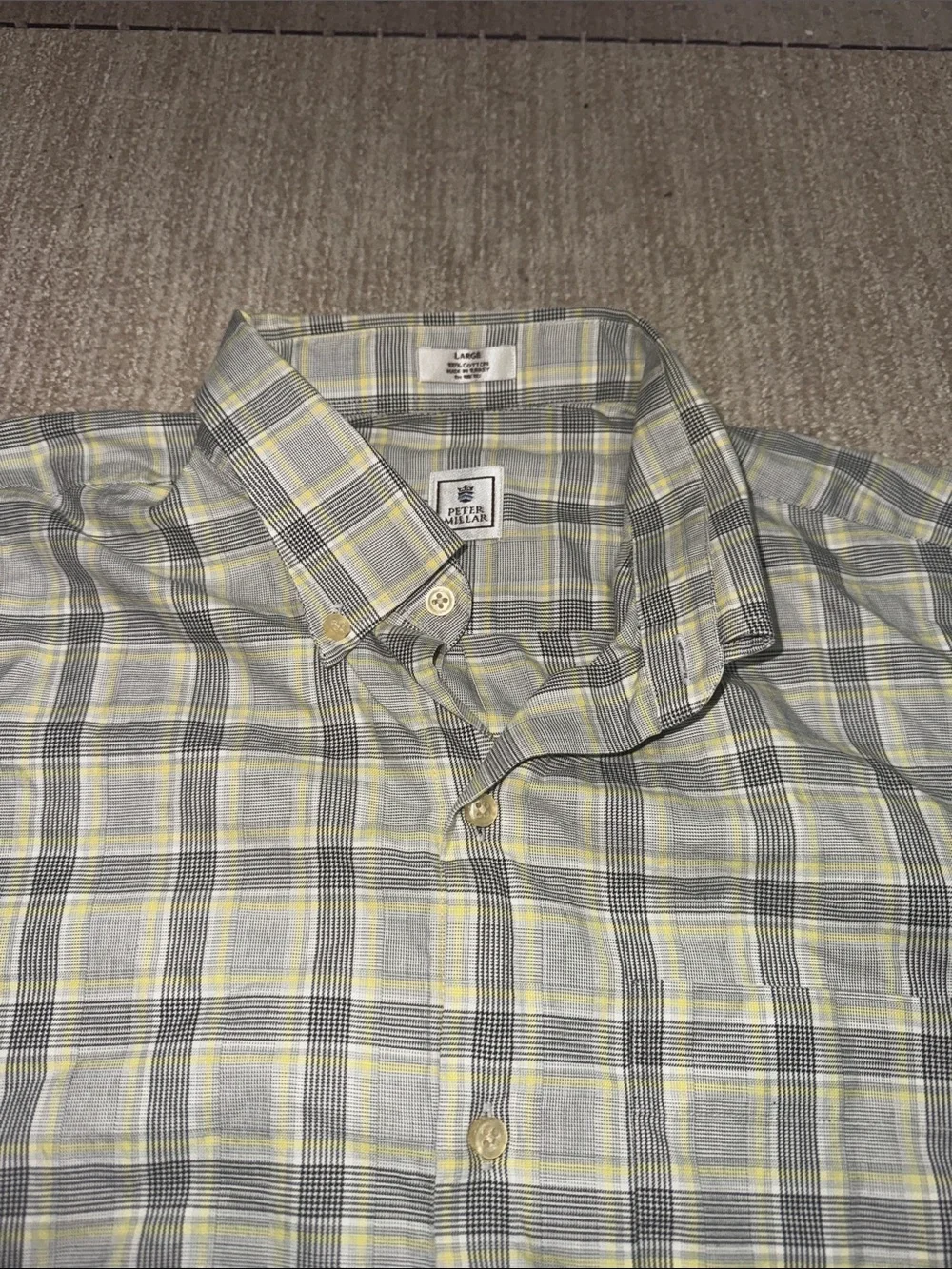 Peter Millar Men’s Button Down Shirt Size L White Yellow Long Sleeve Cotton Top - Picture 5 of 9